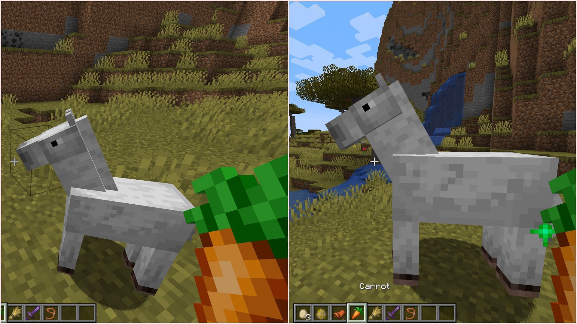 Carrots can grow horses, donkeys, and mules faster (Image via Sportskeeda Gaming || Mojang Studios)